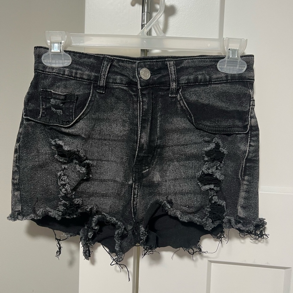 SHEIN Black Distressed Jean Shorts